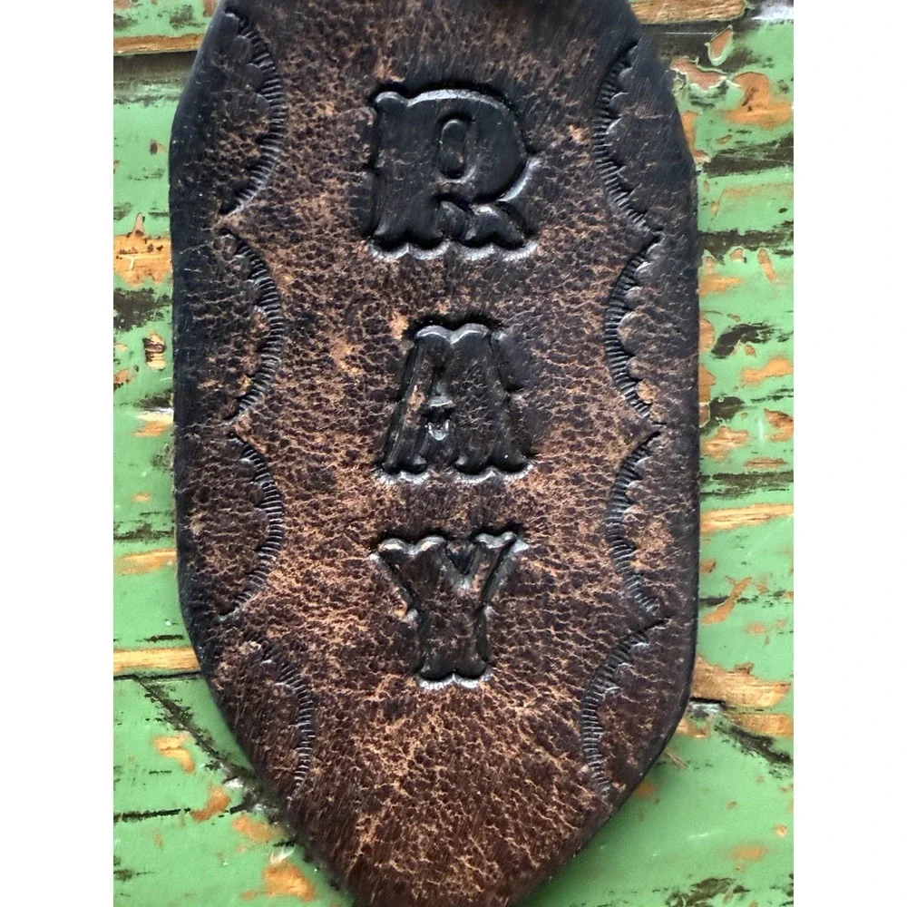 Vintage Personalized Dark Brown Full Grain Leather Keychain With The Name 